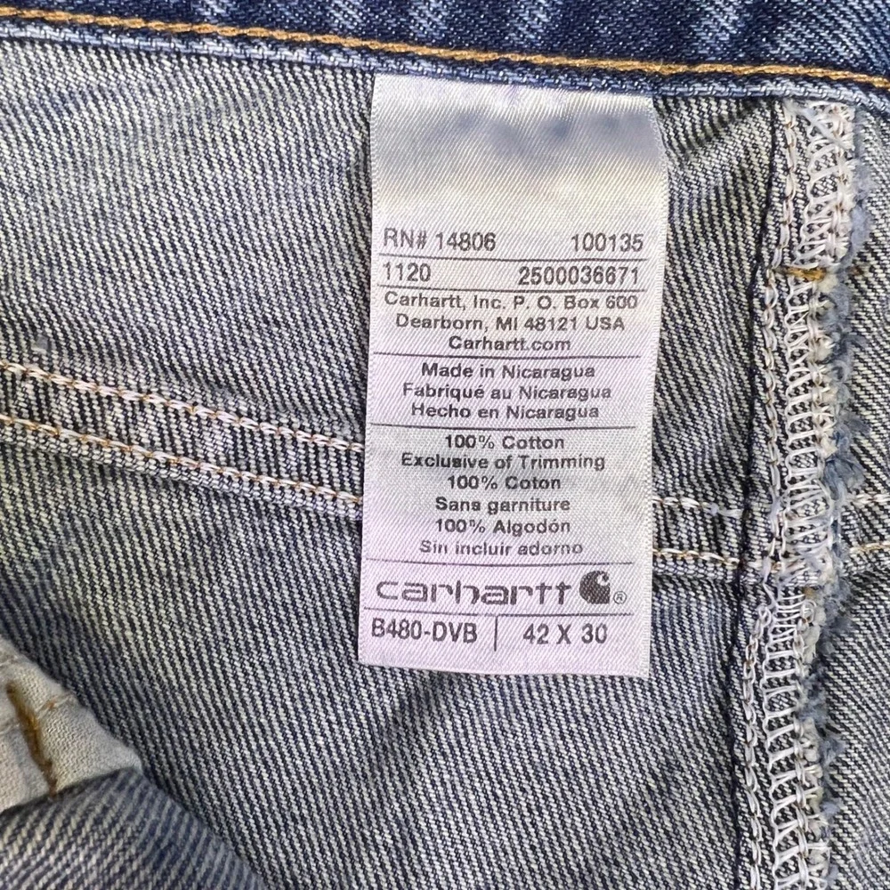 Carhartt Jeans Mens 42x29 Blue RelaxedWorkwear B480-DVB Straight Rugged Denim‎